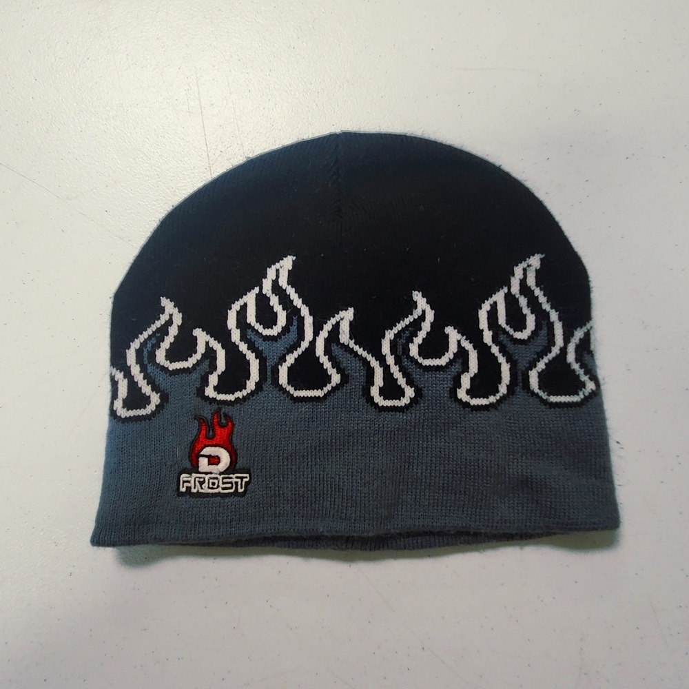 ABG Dfrost Flame Beanie Vintage Y2K Jesse Pinkman Skater Grunge Gray Black Hat
